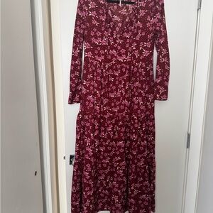 Free People Red Long Sleeve V-Neck Sundress
